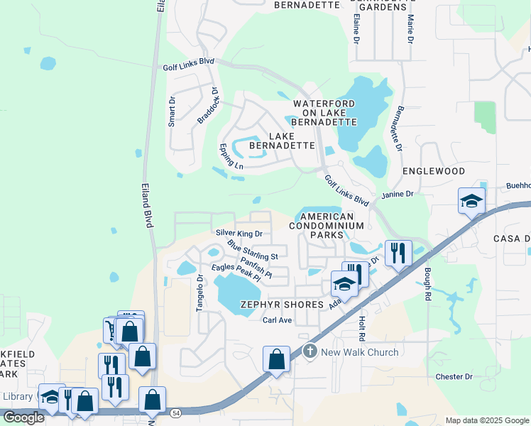 map of restaurants, bars, coffee shops, grocery stores, and more near 34922 Double Eagle Court in Zephyrhills