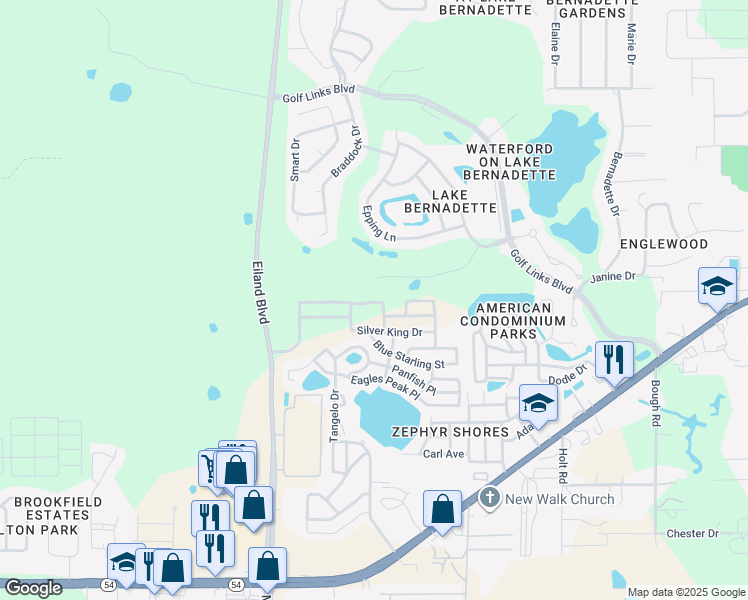 map of restaurants, bars, coffee shops, grocery stores, and more near 34738 Double Eagle Court in Zephyrhills