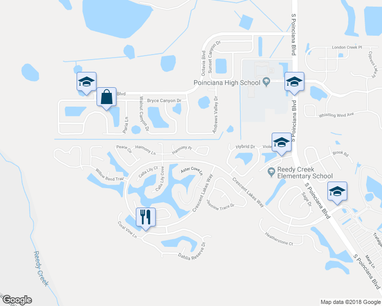 map of restaurants, bars, coffee shops, grocery stores, and more near 5334 Harmony Place in Kissimmee