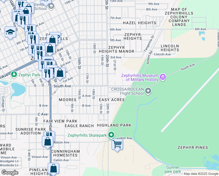 map of restaurants, bars, coffee shops, grocery stores, and more near 4948 20th Street in Zephyrhills