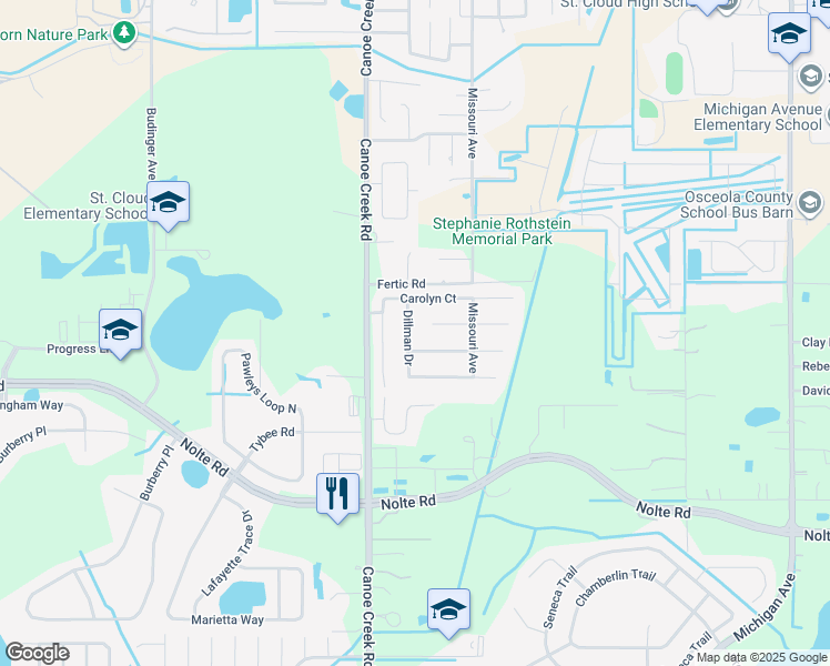map of restaurants, bars, coffee shops, grocery stores, and more near 3031 Dillman Drive in St. Cloud