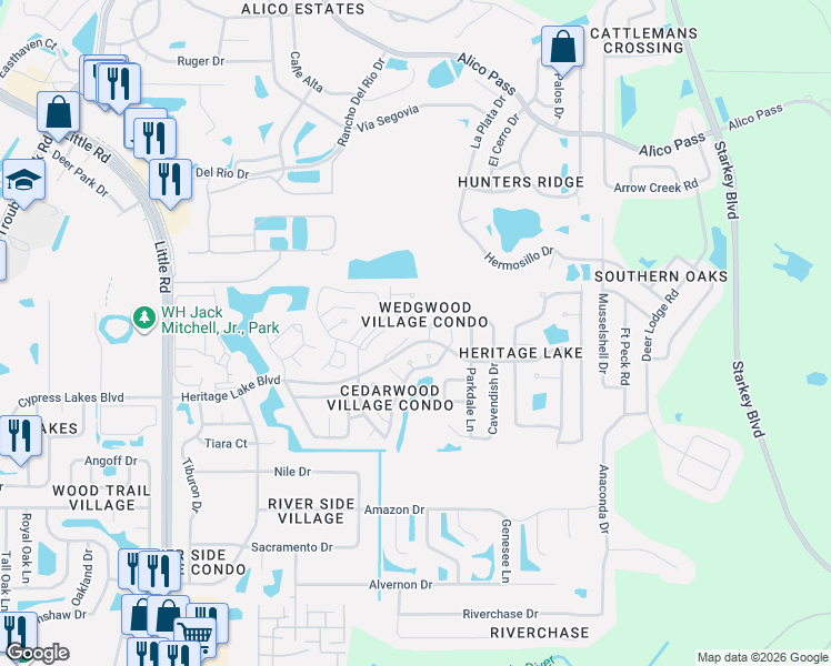 map of restaurants, bars, coffee shops, grocery stores, and more near 4851 Leyte Court in New Port Richey