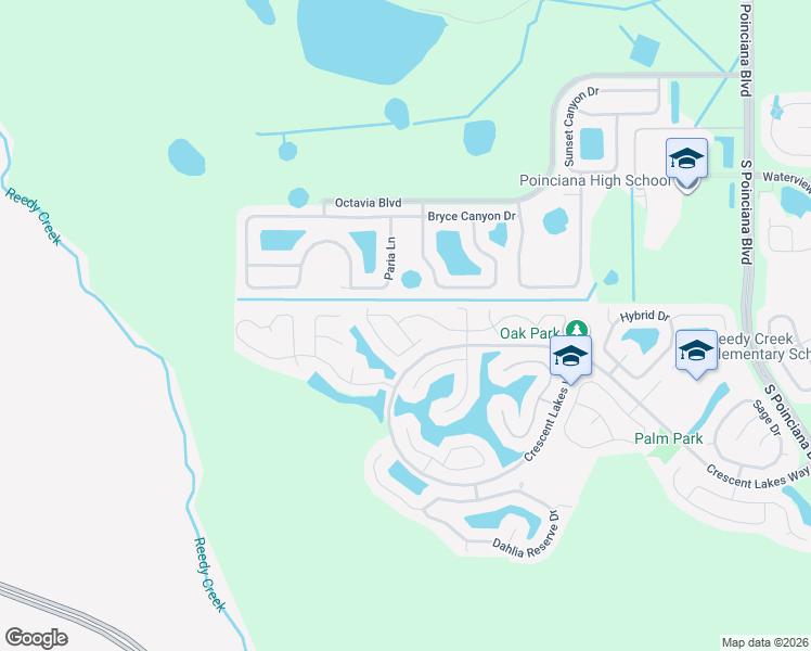 map of restaurants, bars, coffee shops, grocery stores, and more near 5424 Harmony Lane in Kissimmee