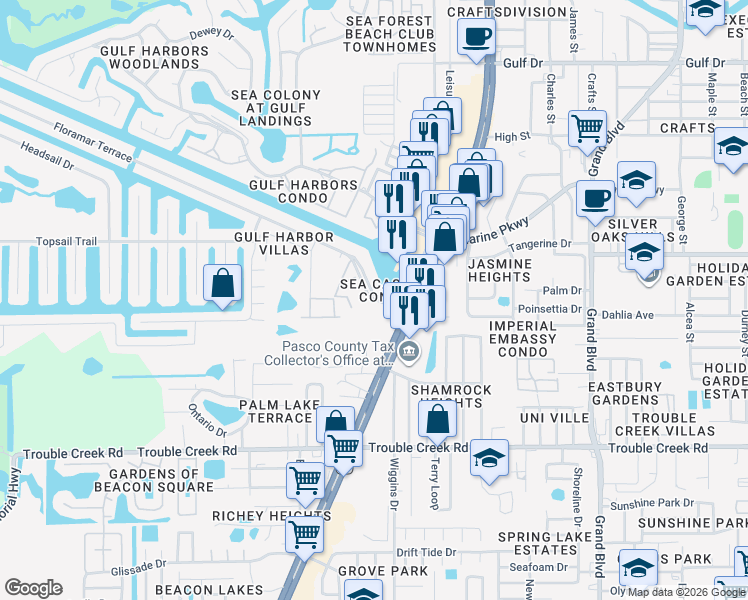 map of restaurants, bars, coffee shops, grocery stores, and more near 4936 Floramar Terrace in New Port Richey
