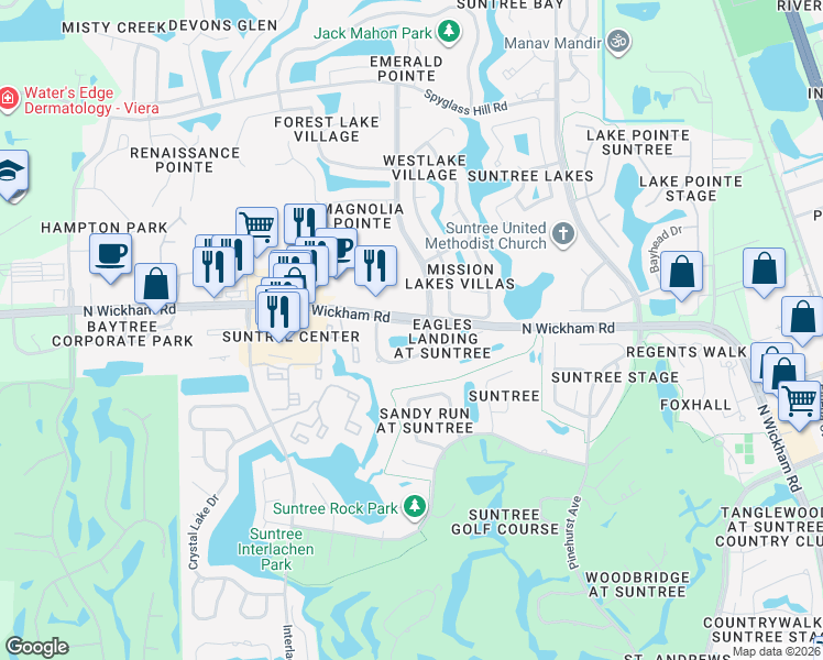 map of restaurants, bars, coffee shops, grocery stores, and more near 1026 Osprey Drive in Melbourne