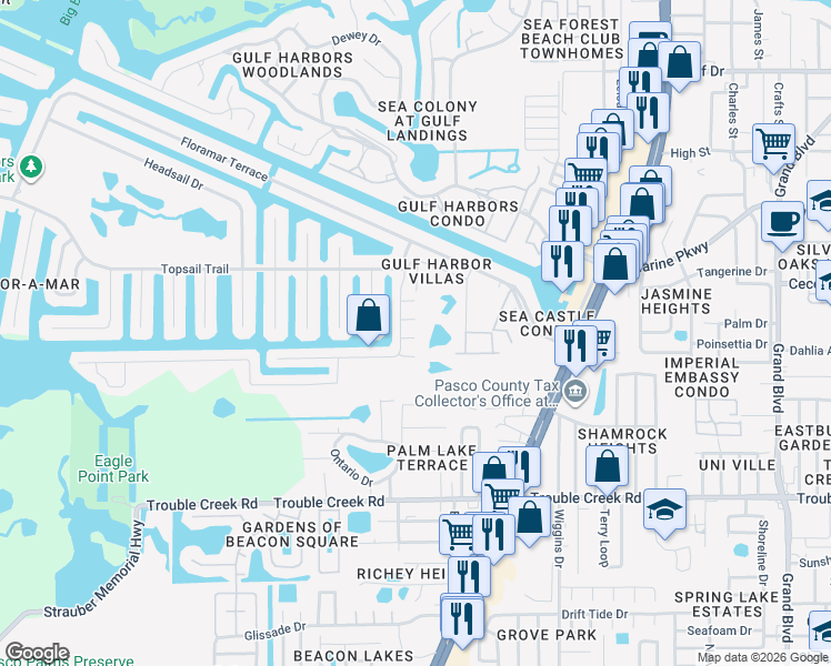 map of restaurants, bars, coffee shops, grocery stores, and more near 4631 Chamber Court in New Port Richey