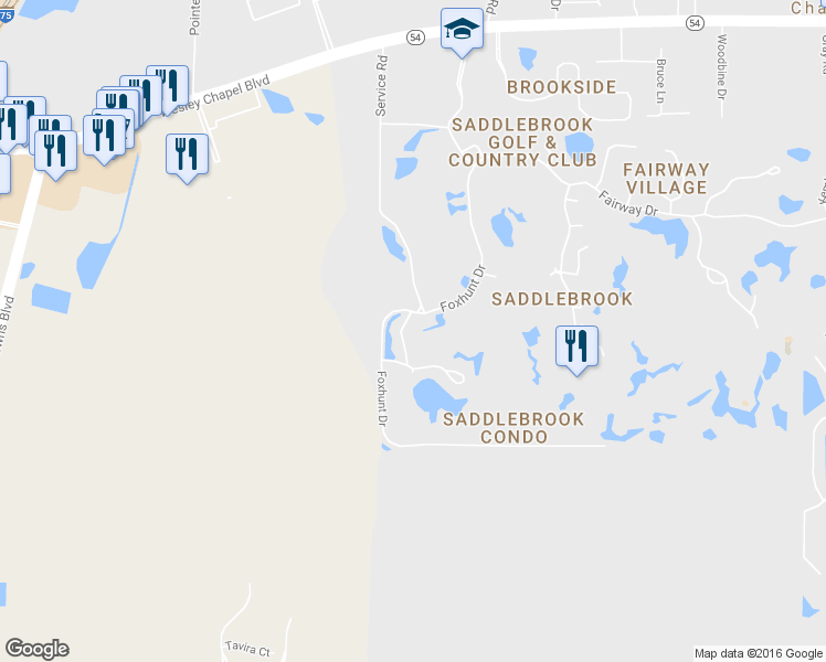 map of restaurants, bars, coffee shops, grocery stores, and more near 5020 Mill Pond Road in Zephyrhills