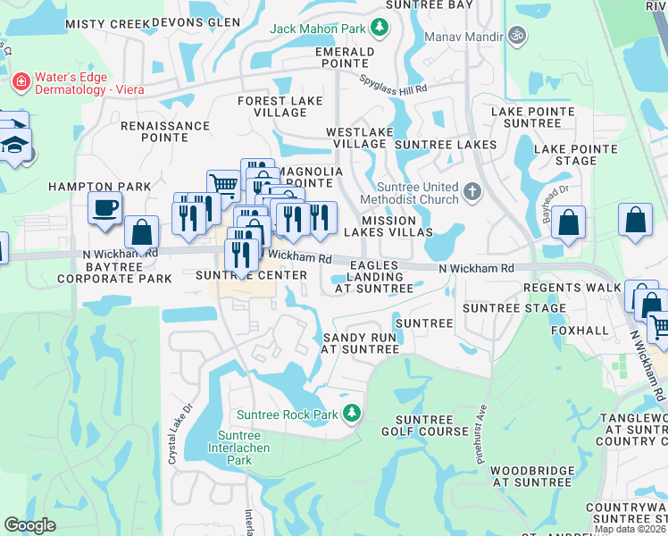 map of restaurants, bars, coffee shops, grocery stores, and more near 1026 Osprey Drive in Melbourne