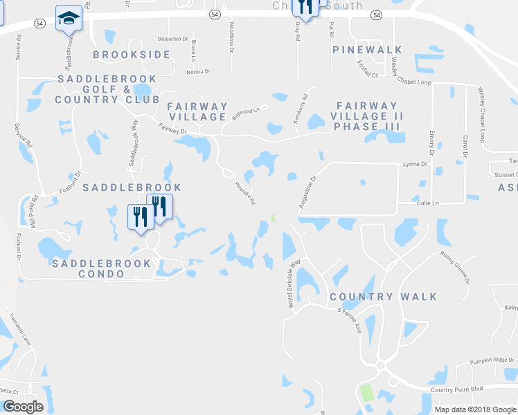 map of restaurants, bars, coffee shops, grocery stores, and more near 5022 Pinelake Road in Zephyrhills