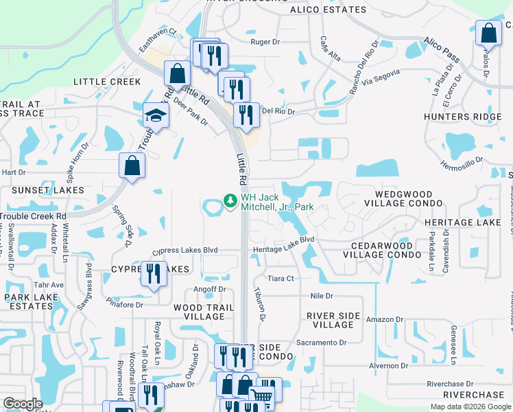 map of restaurants, bars, coffee shops, grocery stores, and more near 9035 Warwick Lane in New Port Richey