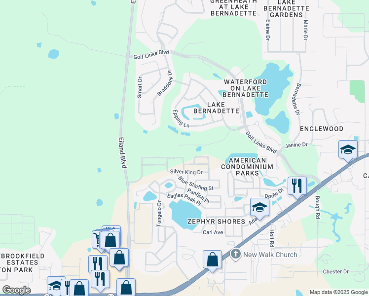 map of restaurants, bars, coffee shops, grocery stores, and more near 34738 Double Eagle Court in Zephyrhills