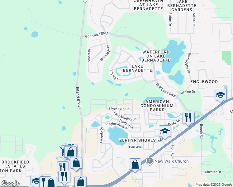 map of restaurants, bars, coffee shops, grocery stores, and more near 34738 Double Eagle Court in Zephyrhills