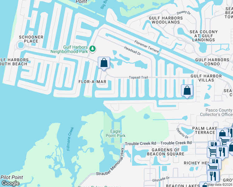 map of restaurants, bars, coffee shops, grocery stores, and more near 4948 Marlin Drive in New Port Richey