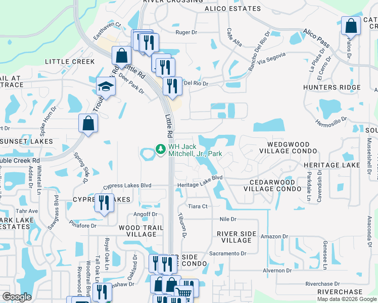map of restaurants, bars, coffee shops, grocery stores, and more near 9035 Warwick Lane in New Port Richey
