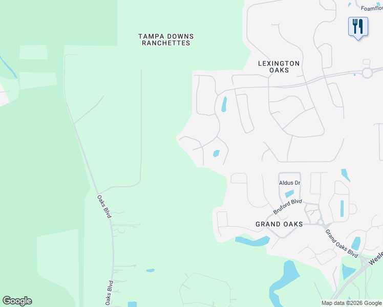 map of restaurants, bars, coffee shops, grocery stores, and more near 25104 Lexington Oaks Boulevard in Zephyrhills