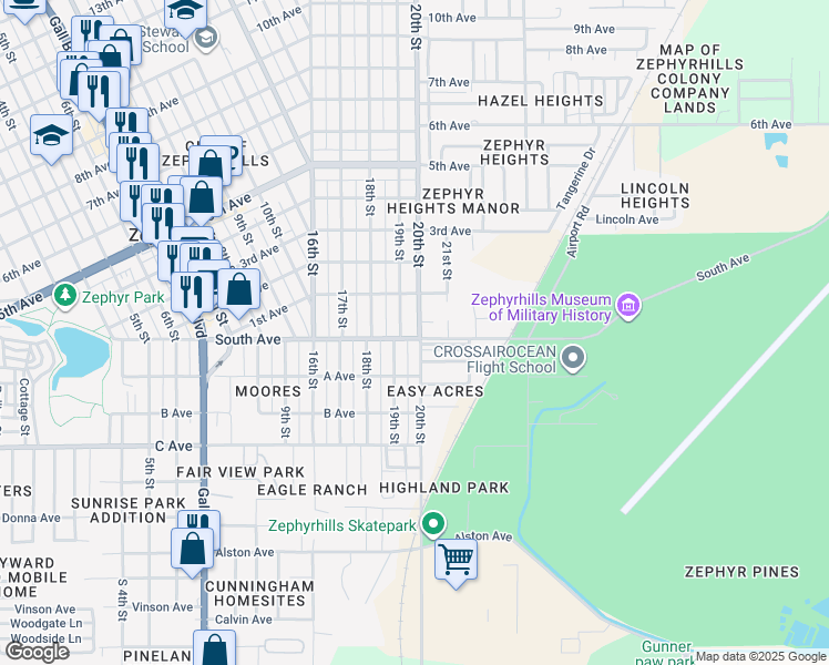 map of restaurants, bars, coffee shops, grocery stores, and more near 4948 20th Street in Zephyrhills