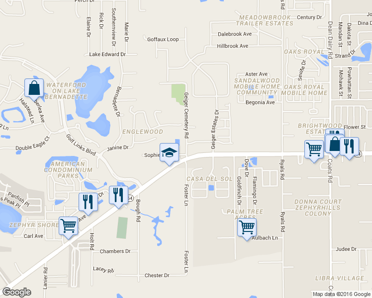 map of restaurants, bars, coffee shops, grocery stores, and more near 5751 Autumn Shire Drive in Zephyrhills