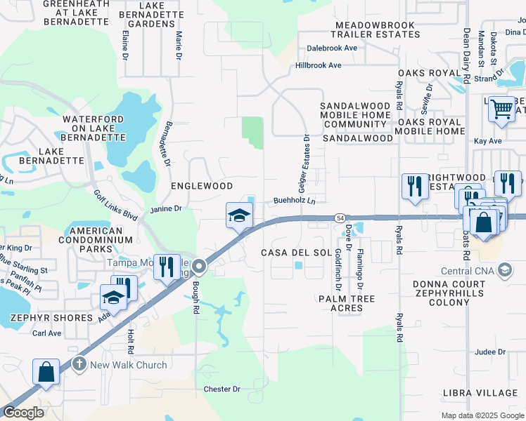 map of restaurants, bars, coffee shops, grocery stores, and more near in Zephyrhills