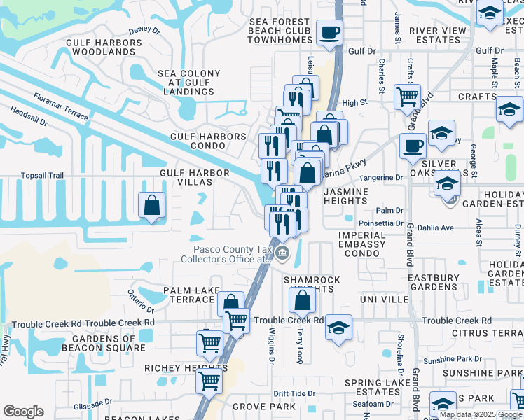 map of restaurants, bars, coffee shops, grocery stores, and more near 4939 Floramar Terrace in New Port Richey