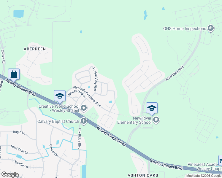 map of restaurants, bars, coffee shops, grocery stores, and more near 5019 Whistling Pines Court in Wesley Chapel