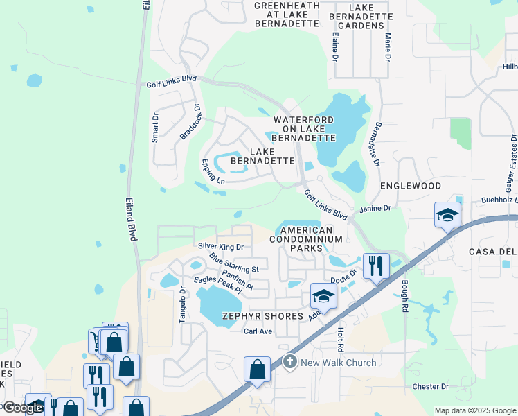 map of restaurants, bars, coffee shops, grocery stores, and more near 34922 Double Eagle Court in Zephyrhills
