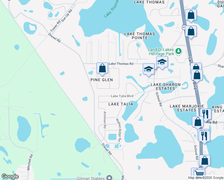 map of restaurants, bars, coffee shops, grocery stores, and more near 20904 Orchardtown Drive in Land O' Lakes