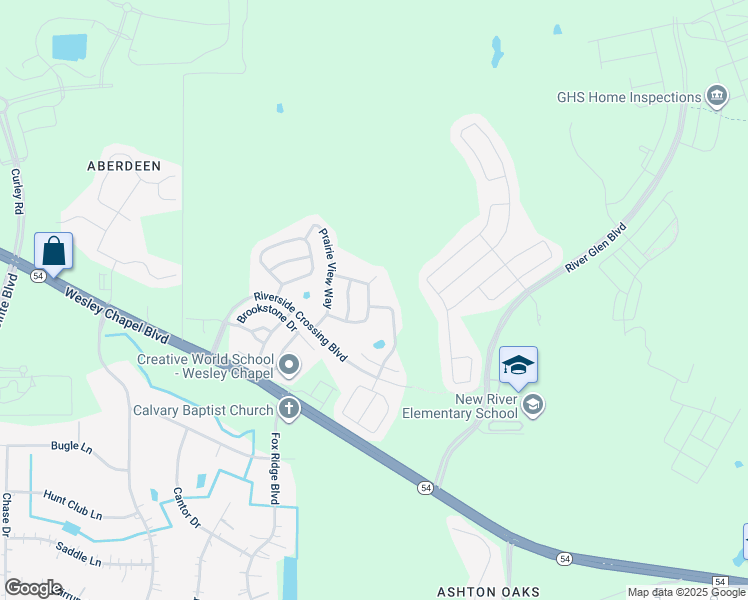 map of restaurants, bars, coffee shops, grocery stores, and more near 32344 Fish Hook Loop in Wesley Chapel