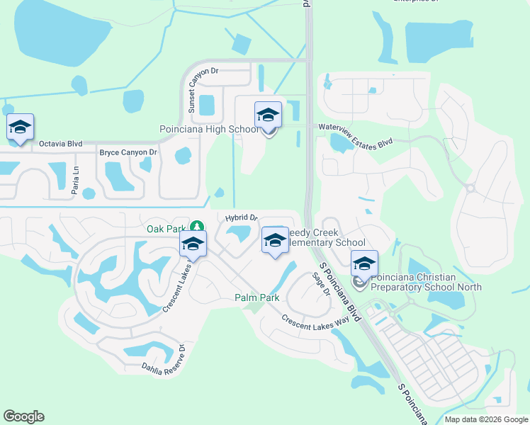 map of restaurants, bars, coffee shops, grocery stores, and more near 2444 Hybrid Drive in Kissimmee