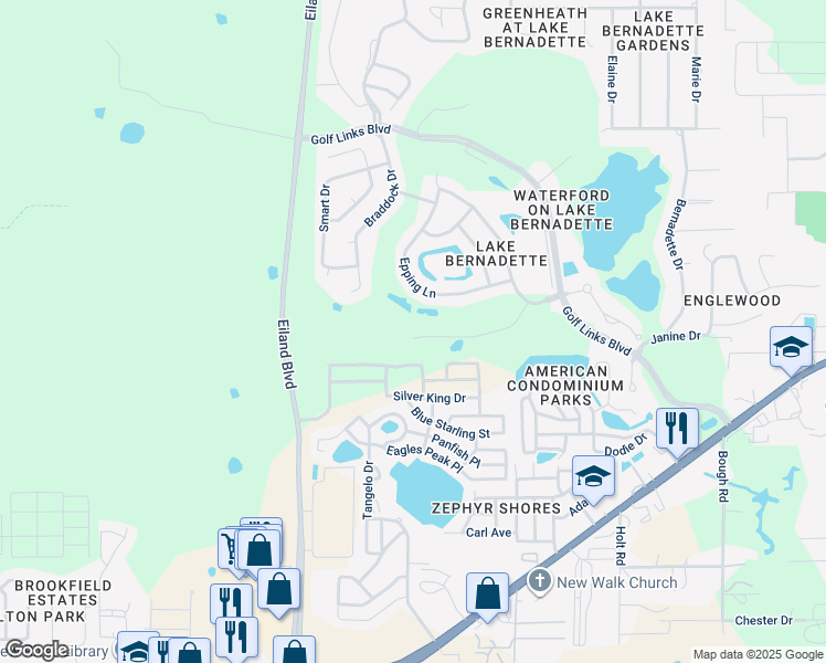 map of restaurants, bars, coffee shops, grocery stores, and more near 34731 Double Eagle Court in Zephyrhills