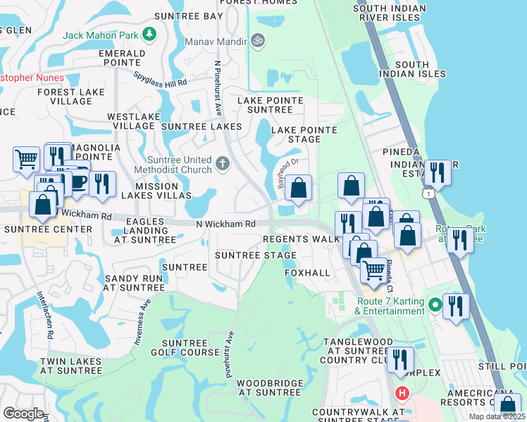 map of restaurants, bars, coffee shops, grocery stores, and more near 413 Willow Tree Drive in Melbourne