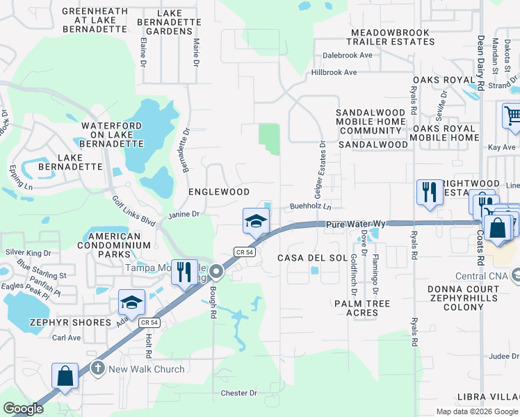map of restaurants, bars, coffee shops, grocery stores, and more near 5062 Emerald Acres Way in Zephyrhills