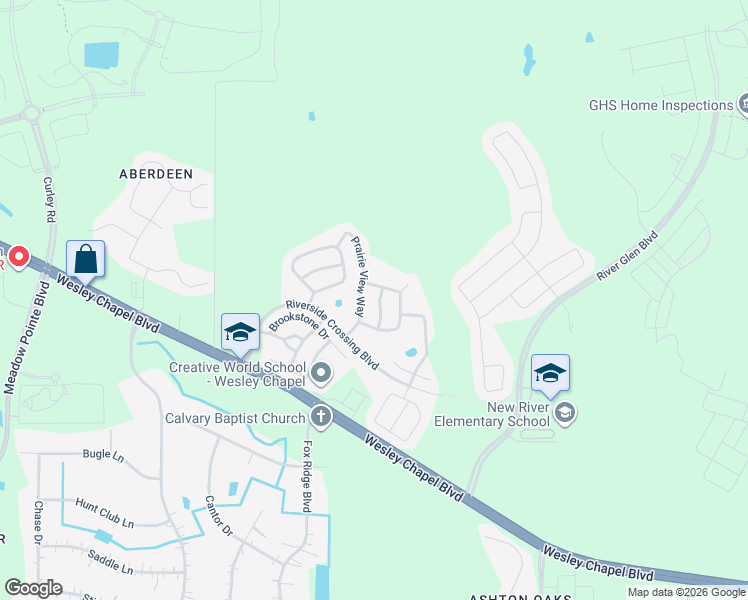 map of restaurants, bars, coffee shops, grocery stores, and more near 5133 Anclote River Street in Wesley Chapel