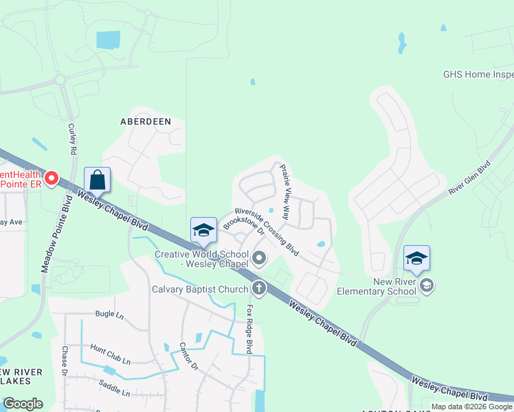 map of restaurants, bars, coffee shops, grocery stores, and more near 5040 New Savannah Circle in Wesley Chapel