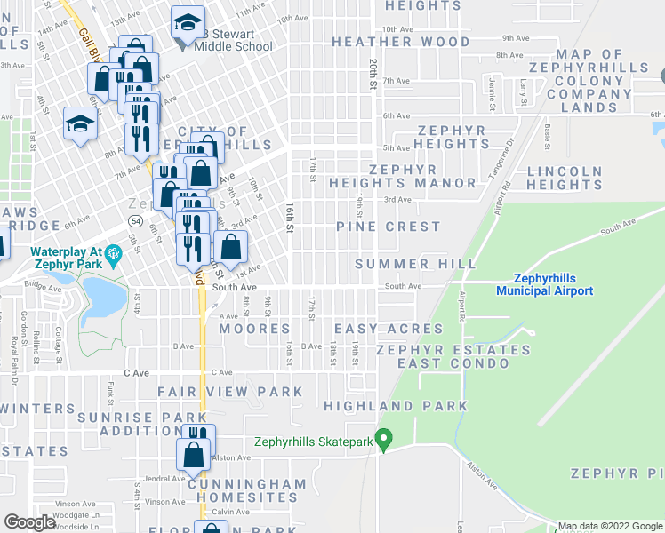 map of restaurants, bars, coffee shops, grocery stores, and more near 5035 18th Street in Zephyrhills