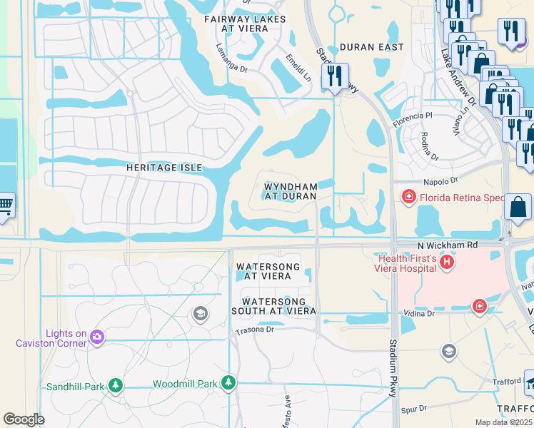 map of restaurants, bars, coffee shops, grocery stores, and more near 3049 Wyndham Way in Melbourne