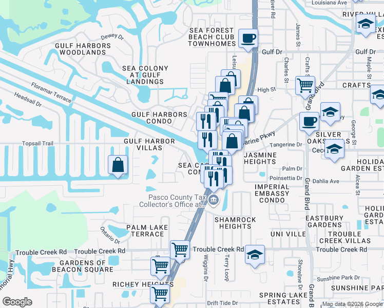 map of restaurants, bars, coffee shops, grocery stores, and more near 4911 Floramar Terrace in New Port Richey