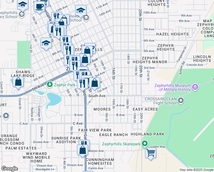 map of restaurants, bars, coffee shops, grocery stores, and more near 5103 9th Street in Zephyrhills