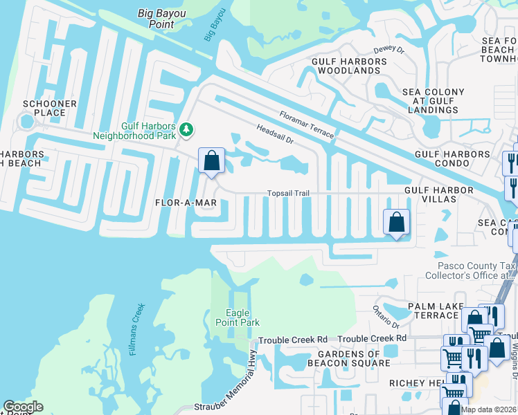 map of restaurants, bars, coffee shops, grocery stores, and more near 4954 Dory Drive in New Port Richey