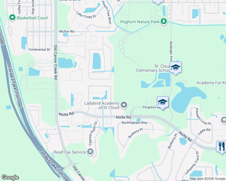 map of restaurants, bars, coffee shops, grocery stores, and more near 2436 Pine Chase Circle in Saint Cloud