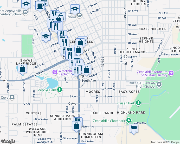 map of restaurants, bars, coffee shops, grocery stores, and more near 5103 9th Street in Zephyrhills