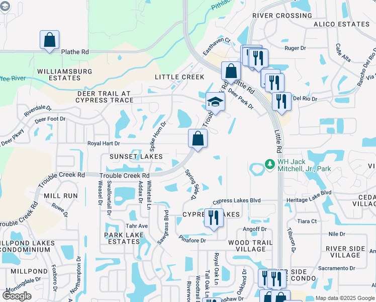 map of restaurants, bars, coffee shops, grocery stores, and more near 8521 Sunset Road in New Port Richey