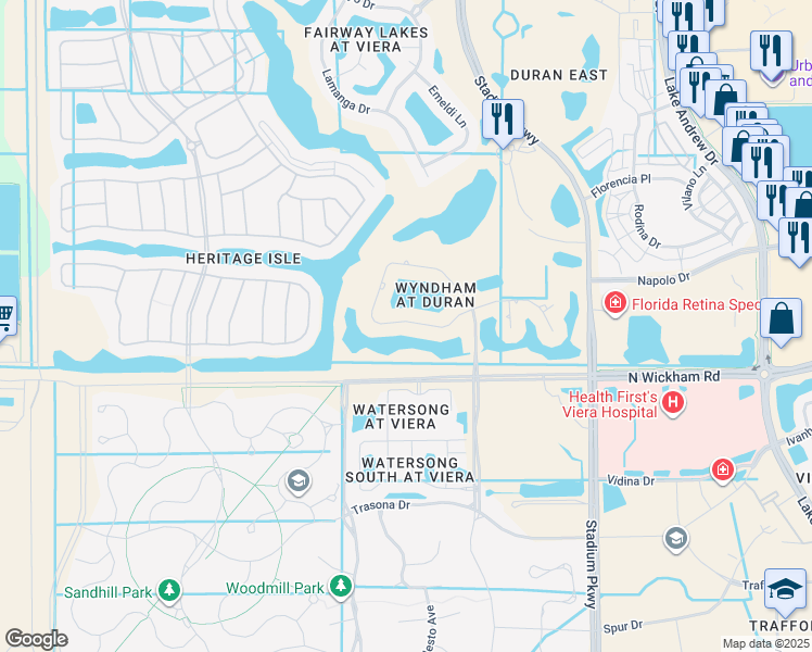 map of restaurants, bars, coffee shops, grocery stores, and more near 3049 Wyndham Way in Melbourne