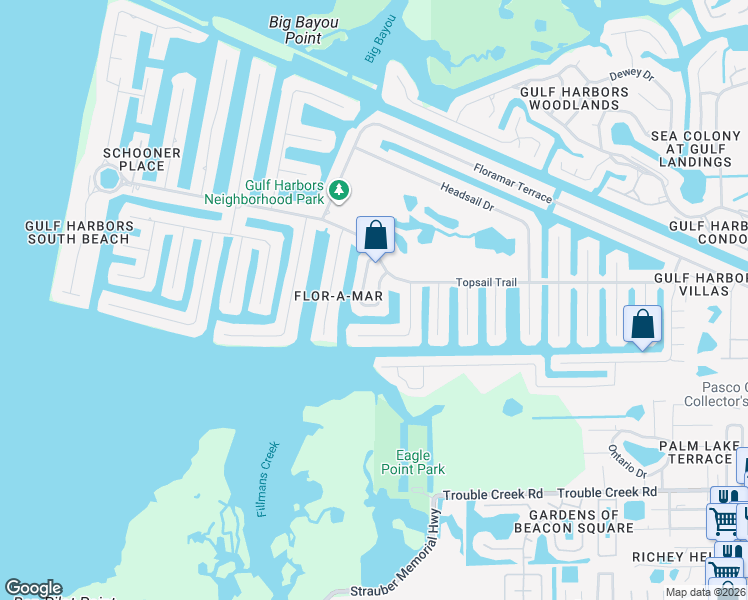 map of restaurants, bars, coffee shops, grocery stores, and more near 5061 Ensign Loop in Port Richey