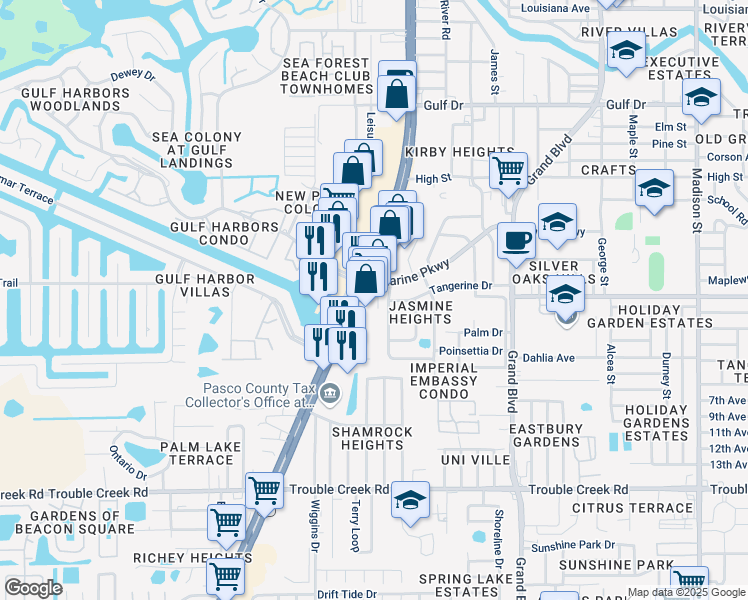 map of restaurants, bars, coffee shops, grocery stores, and more near 4962 U.S. 19 in Port Richey