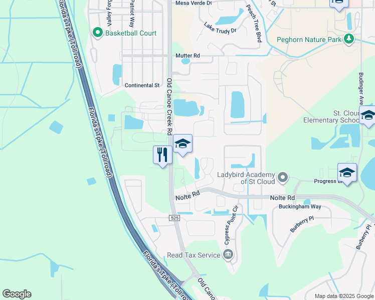map of restaurants, bars, coffee shops, grocery stores, and more near 2916 Prince Oak Court in Saint Cloud