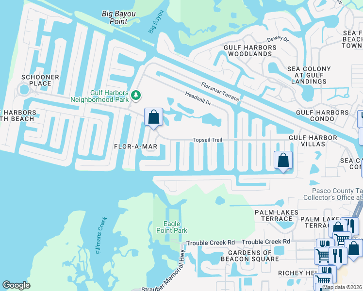 map of restaurants, bars, coffee shops, grocery stores, and more near 4954 Dory Drive in New Port Richey