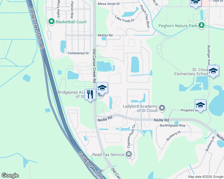 map of restaurants, bars, coffee shops, grocery stores, and more near 2923 Duchess Oak Court in St. Cloud