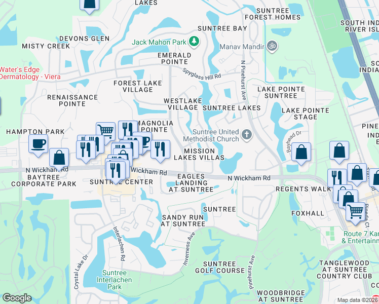 map of restaurants, bars, coffee shops, grocery stores, and more near 373 Carmel Drive in Melbourne