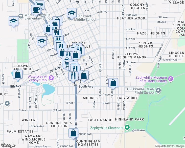 map of restaurants, bars, coffee shops, grocery stores, and more near 5103 9th Street in Zephyrhills