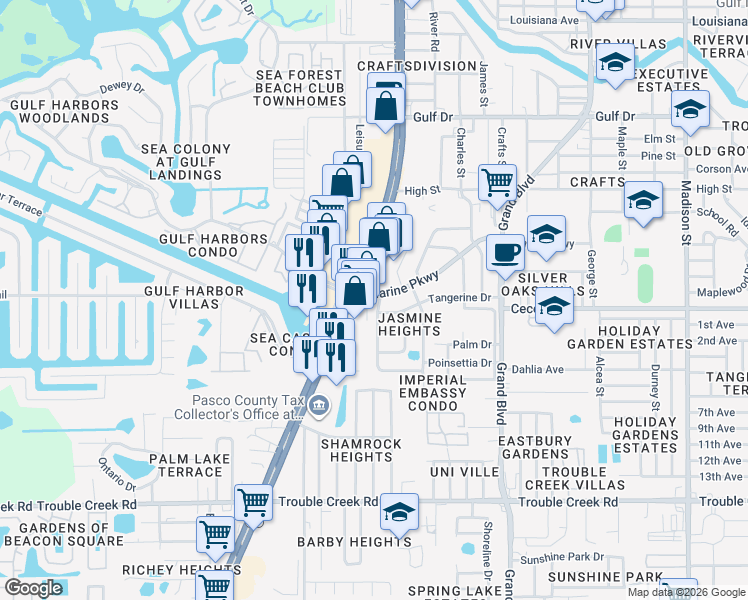 map of restaurants, bars, coffee shops, grocery stores, and more near 4962 U.S. 19 in Port Richey